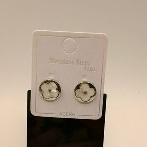 Stainless Steel White Clover Earrings